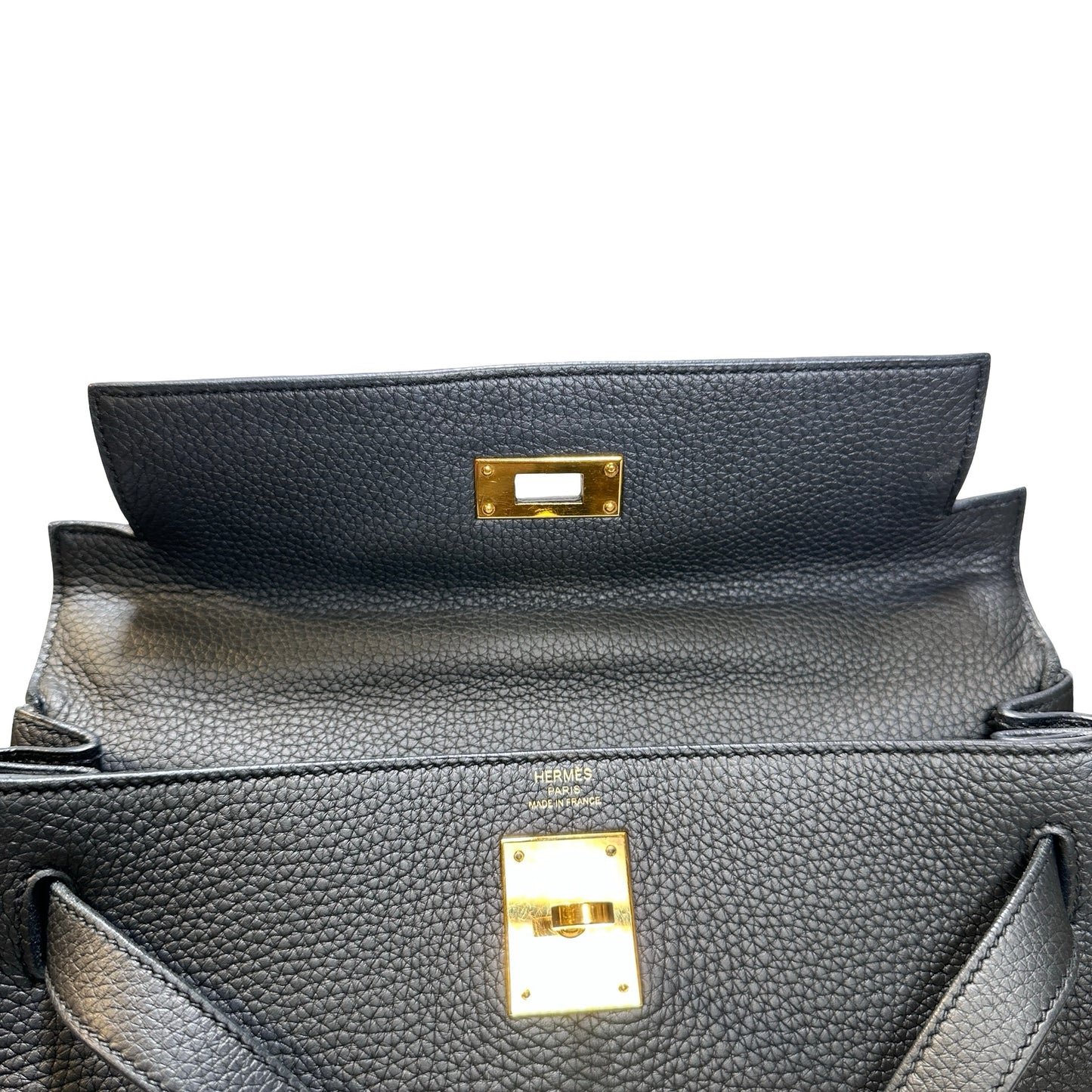 Used Hermès Clemence leather Kelly 28 Handbag Black GHW