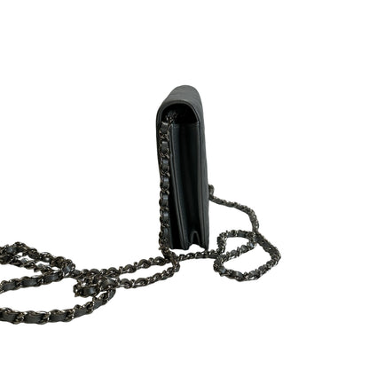 Used CHANEL Camellia Leather woc Wallet on chain Silver，Phw