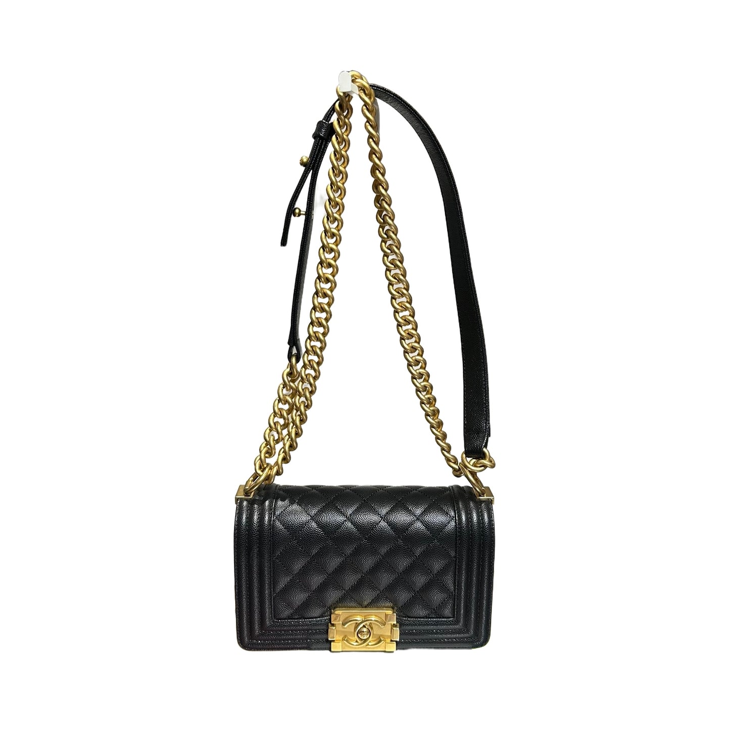 Used CHANEL Caviar Leather Boy 20cm Chain Shoulder Bag Black GHW