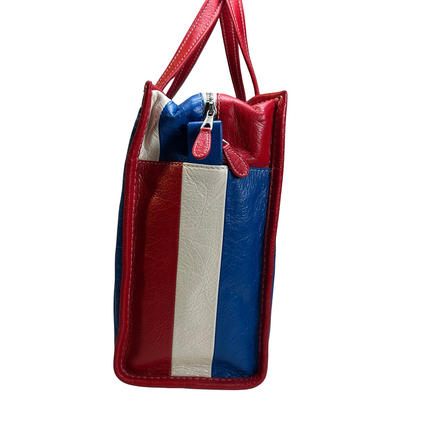 Used BALENCIAGA Leather Bazar Shopper Tote Bag Red White Blue