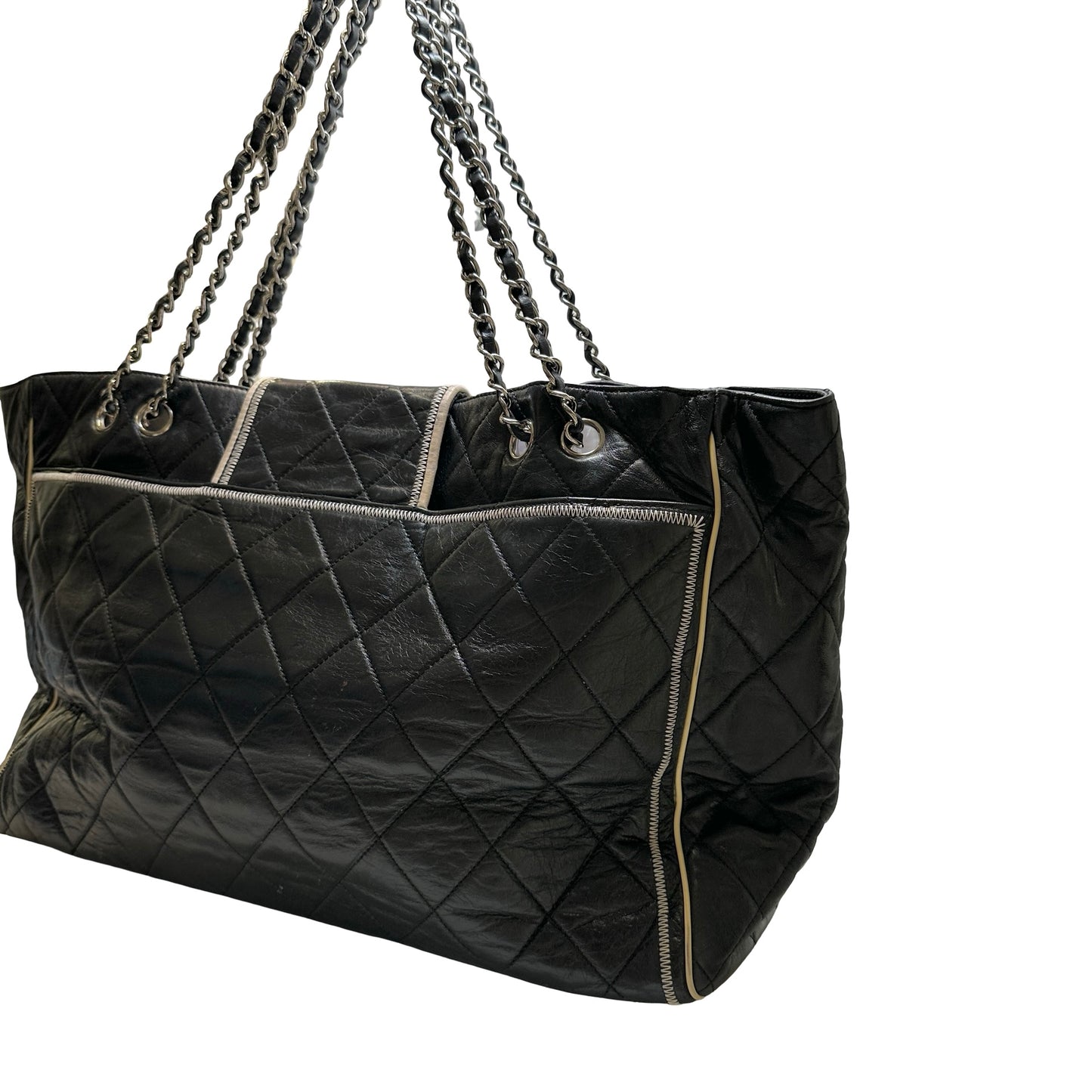 Used CHANEL Quilted Leather Quilted Tote Tote Bag Black Silver