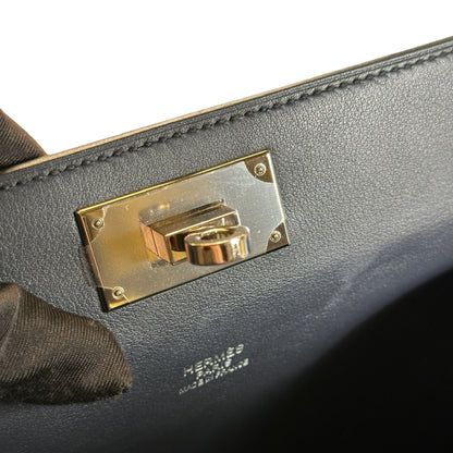 Used HERMES Leather Toolbox Handbag Blue