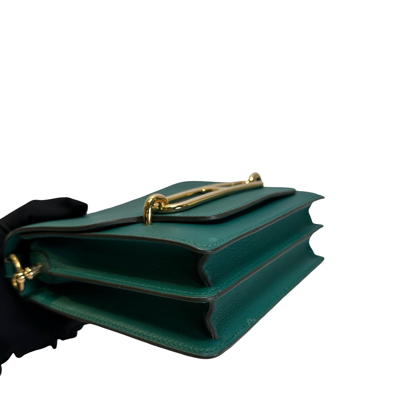Used HERMES Clemence Mini Roulis Crossbody Bag Green Gold
