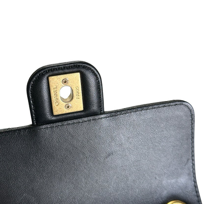 Used CHANEL Quilted Lambskin Mini Flap Bag Shoulder Bag Black Gold