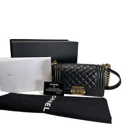 Used CHANEL Lambskin Boy 20 Shoulder Bag Black GHW