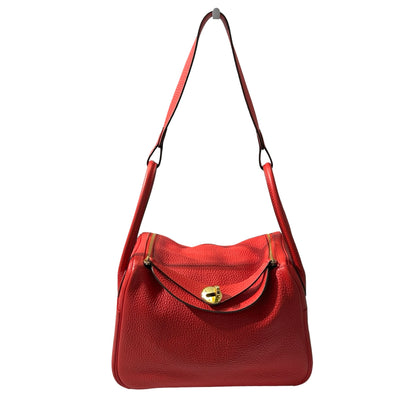 Used HERMÈS Clemence leather Lindy 26 Handbag Red GHW