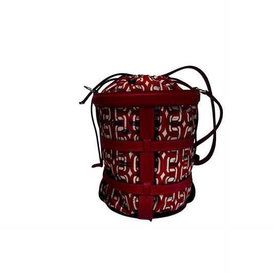 Used HERMÈS Silk Leather Musardine Bucket Bag Red