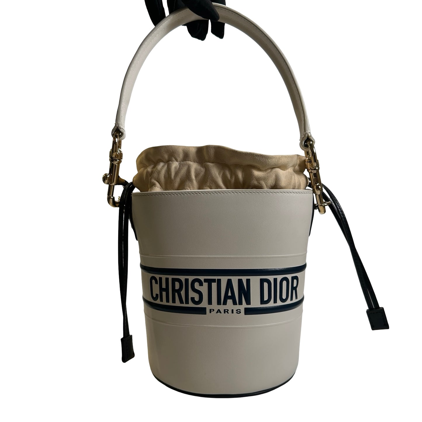 Used DIOR Leather Vibe Bucket Bag White Navy Blue