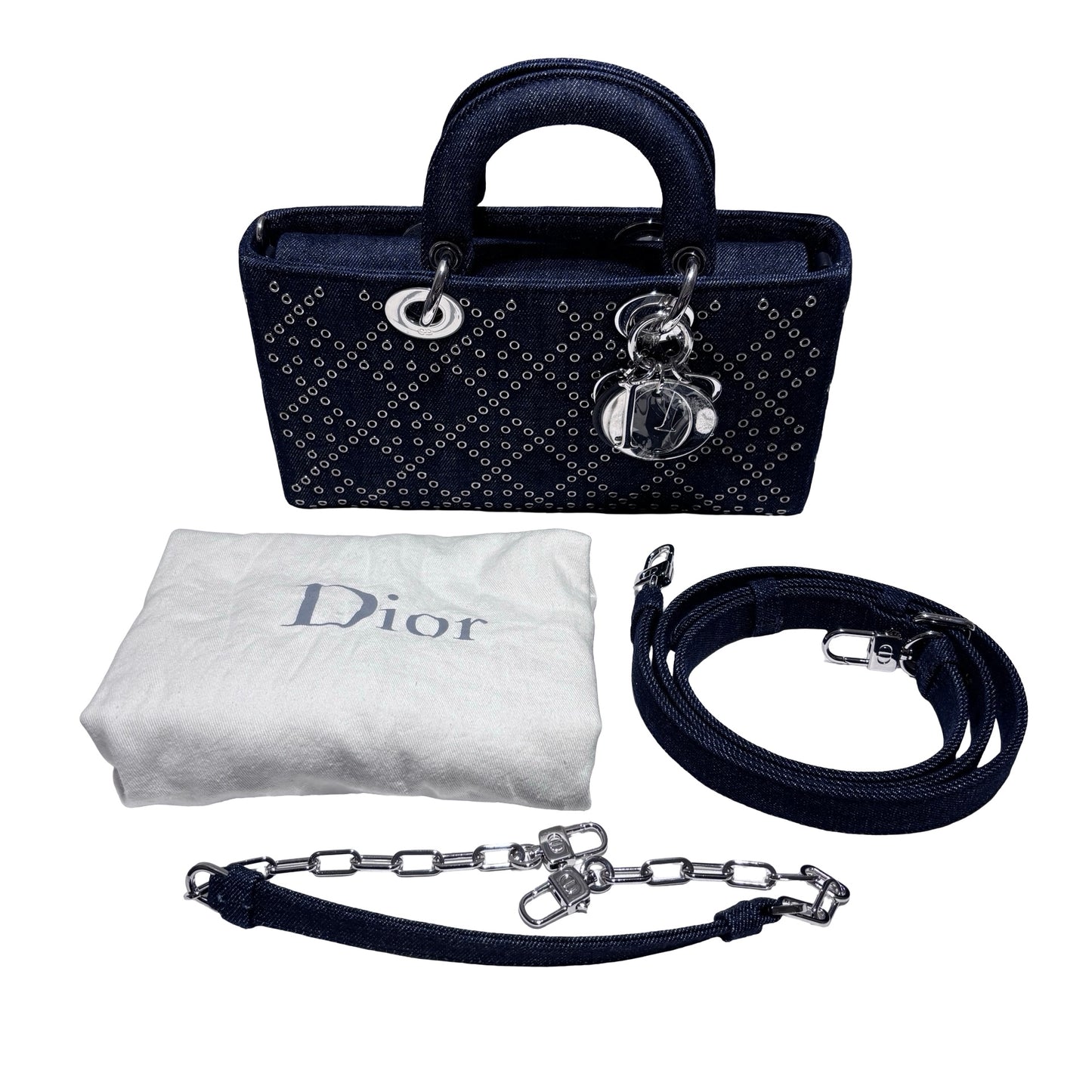 Used DIOR D-Joy Medium Handbag Navy Blue PHW