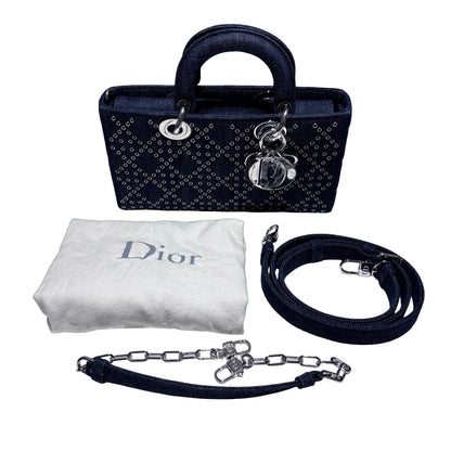 Used DIOR D-Joy Medium Handbag Navy Blue PHW