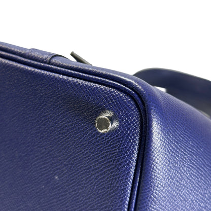 Used HERMES Epsom Picotin Bucket Bag Blue Brown Black