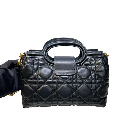 Used Dior Lambskin Leather Jolie Top Handle Cross Body Bag Black GHW