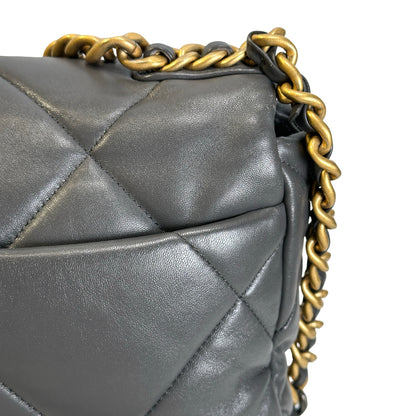 Used CHANEL Quilted Goatskin Chanel 19 Chain Shoulder Bag Grey Gold Ruthenium