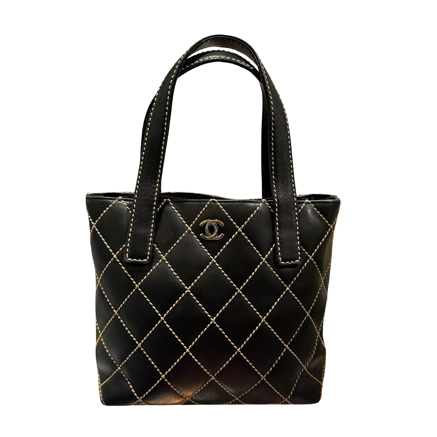 Used CHANEL Lambskin Leather Vintage Black GHW Handbag Black
