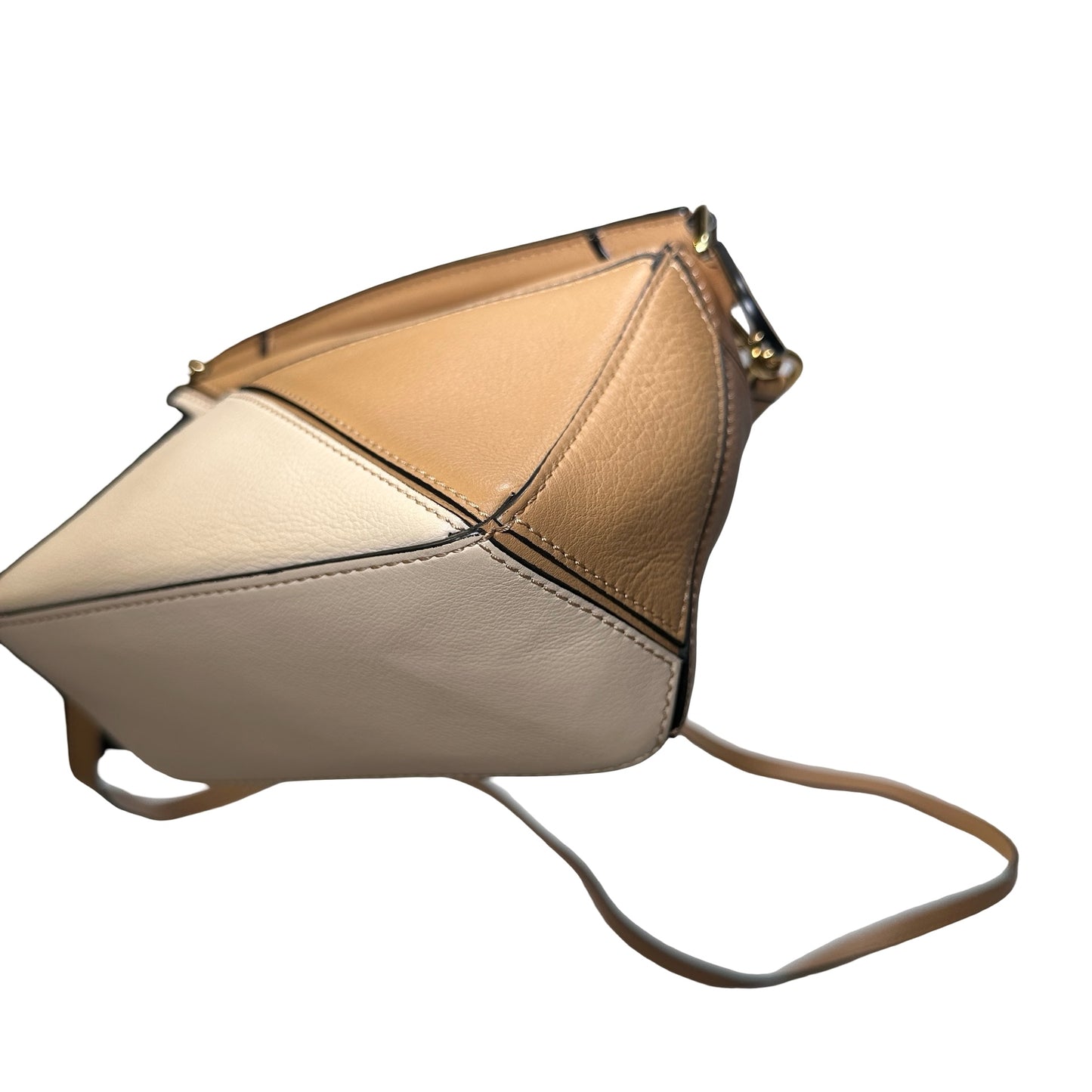 Used LOEWE Calfskin Leather MINI PUZZLE Cross Body Bag Beige Brown