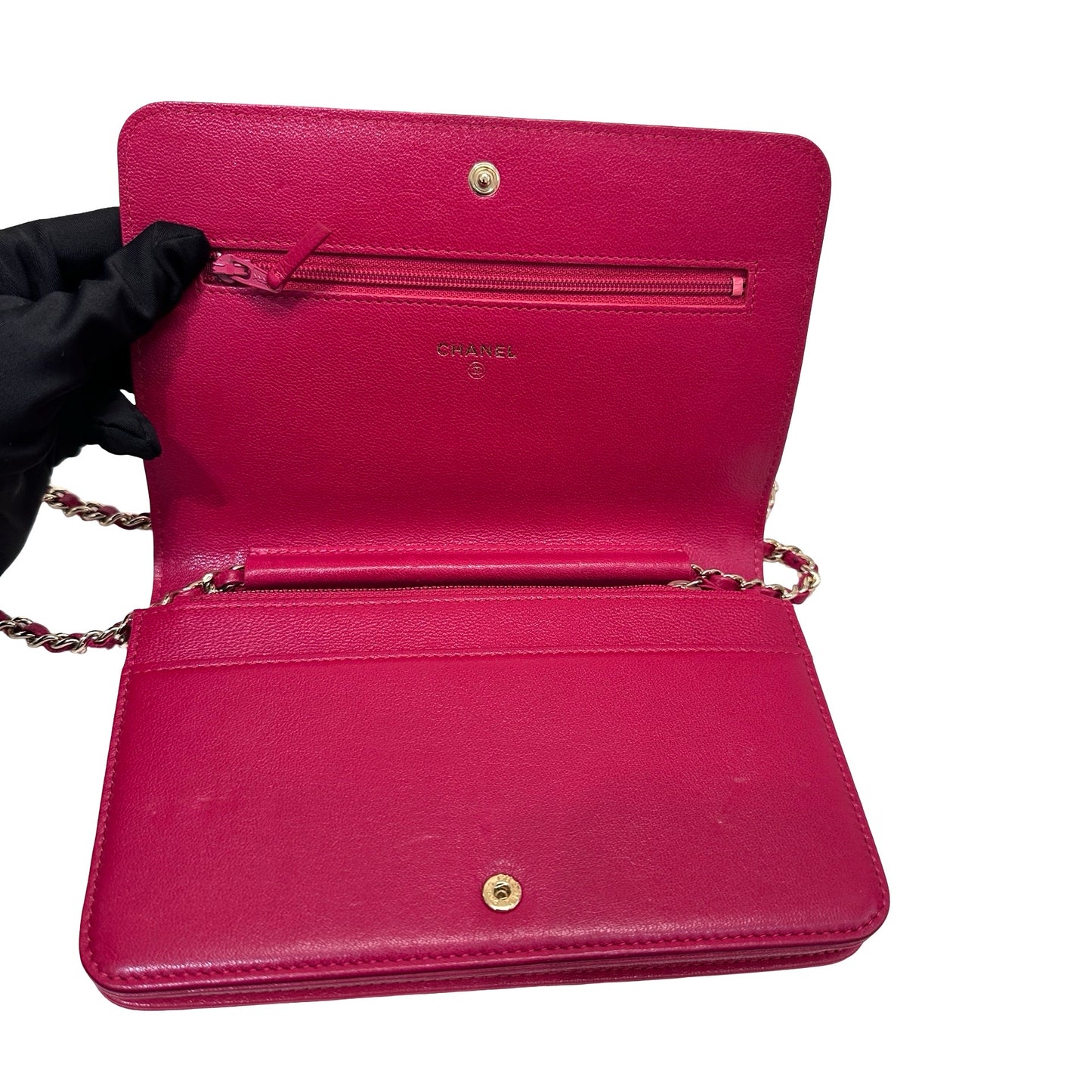 Used CHANEL Calfskin Leather WOC Cross Body Bag Red GHW