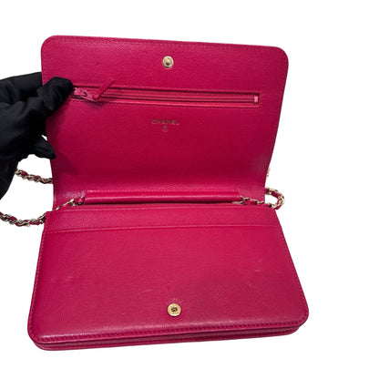 Used CHANEL Calfskin Leather WOC Cross Body Bag Red GHW