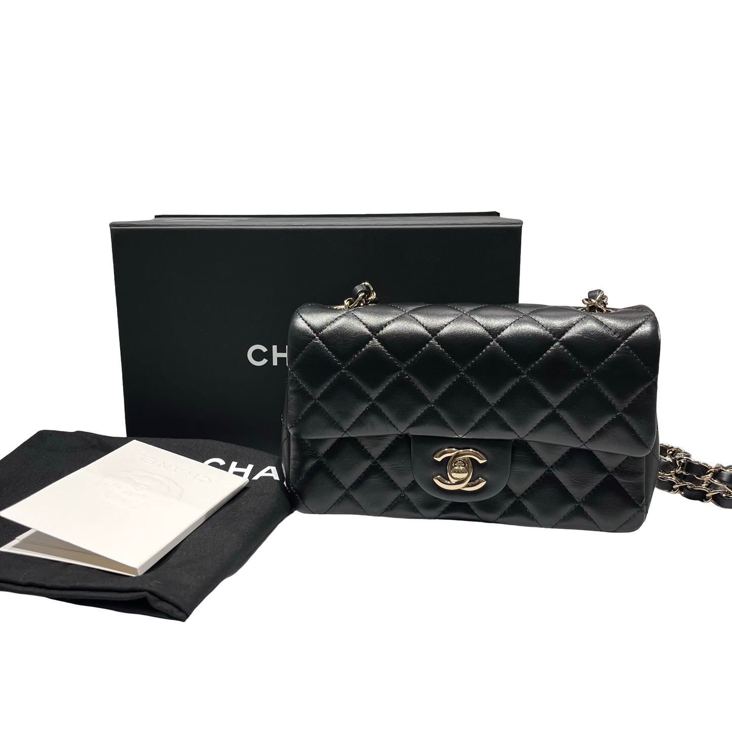 Used CHANEL Lambskin Leather 20 Mini Flap Cross Body Bag Black GHW