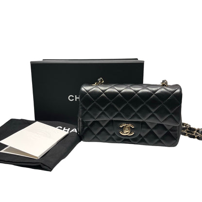 Used CHANEL Lambskin Leather 20 Mini Flap Cross Body Bag Black GHW
