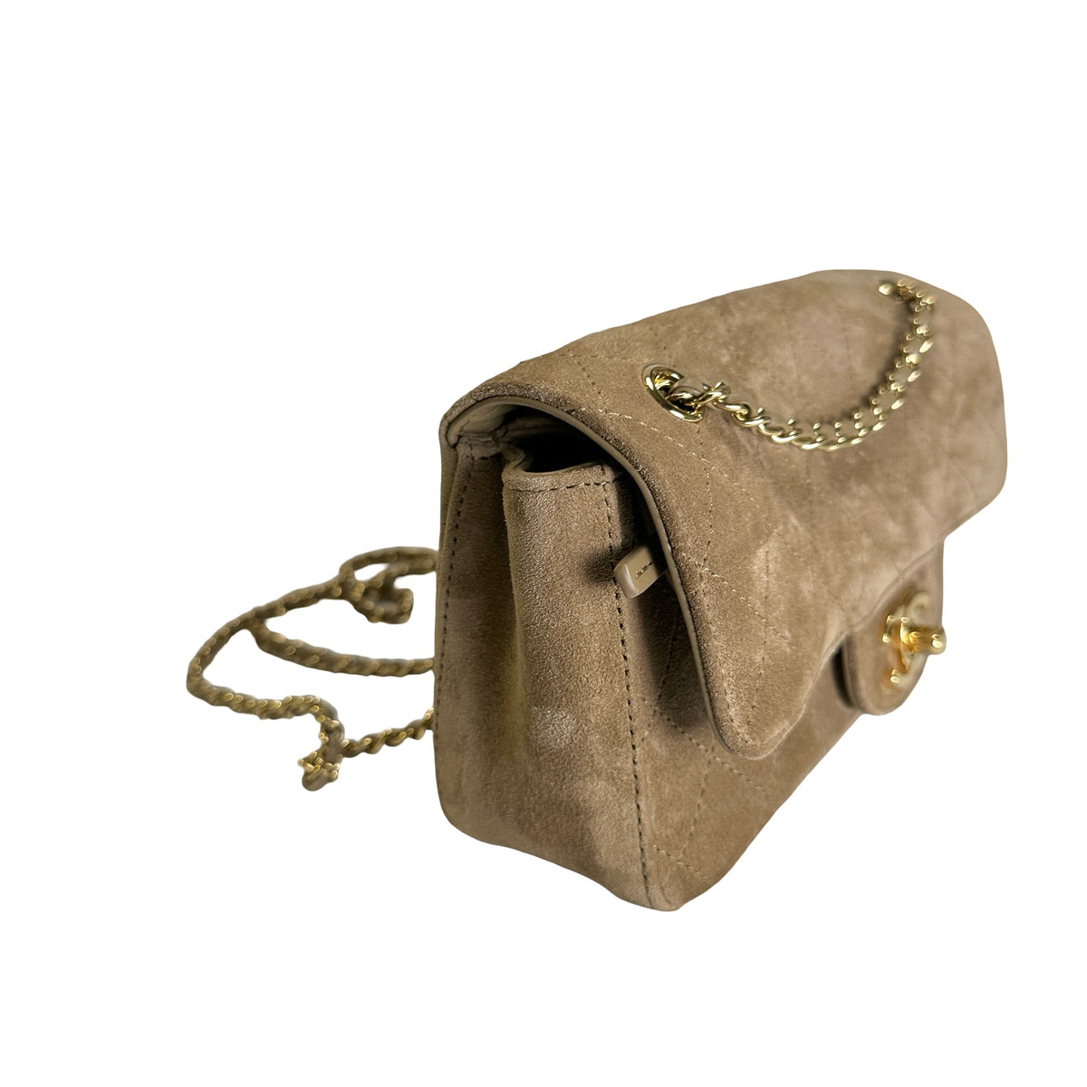 Brand New CHANEL Suede Classic Flap Shoulder Bag Beige GHW