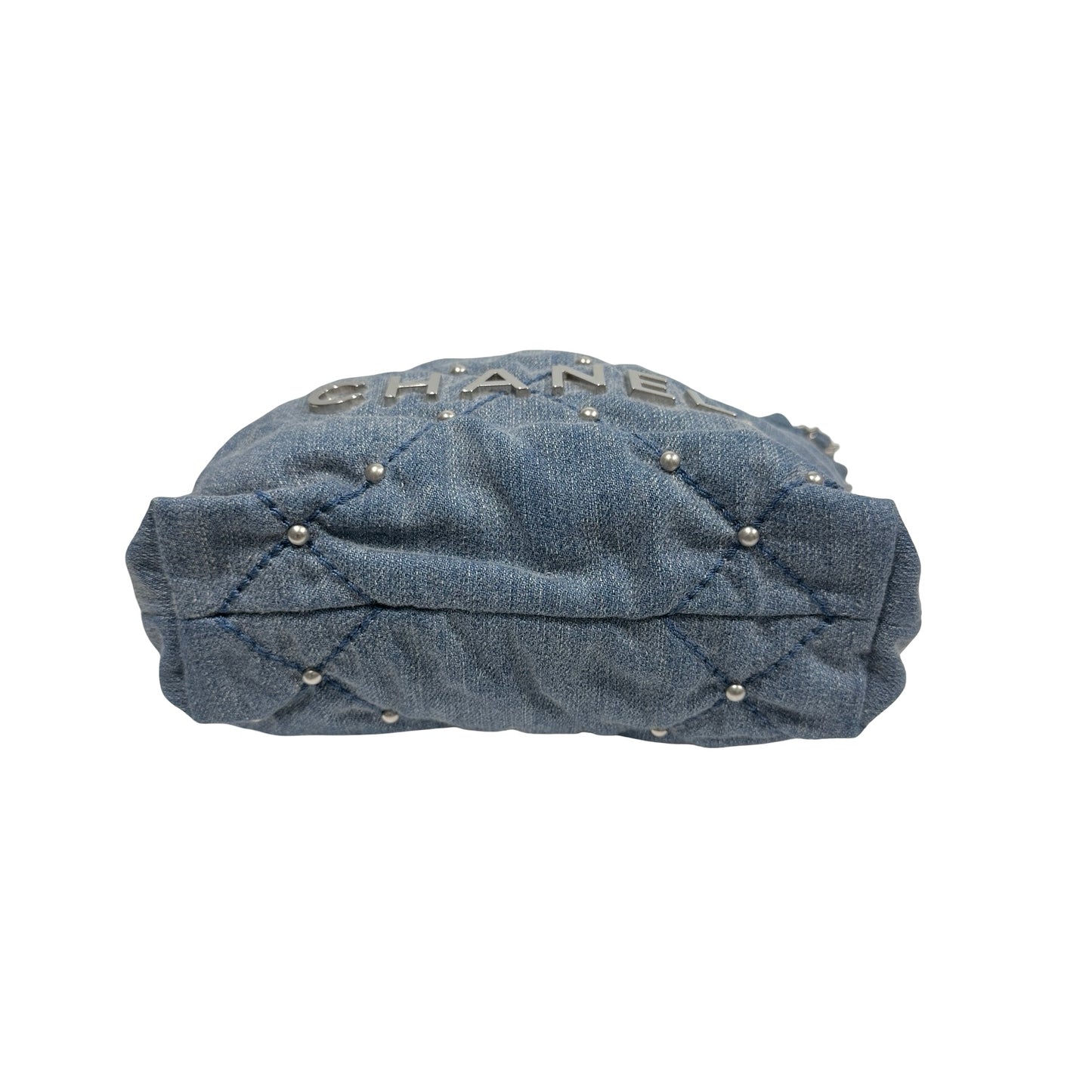 Used CHANEL Denim Quilted Studded Chanel 22 Mini Bag Blue Silver