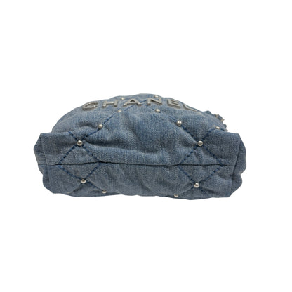 Used CHANEL Denim Quilted Studded Chanel 22 Mini Bag Blue Silver