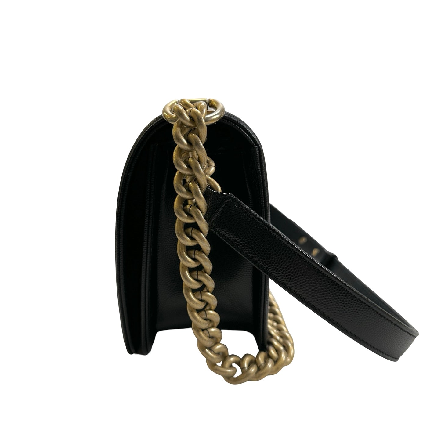 Used CHANEL Quilted Caviar Leather Le Boy Shoulder Bag Black Gold Hardware