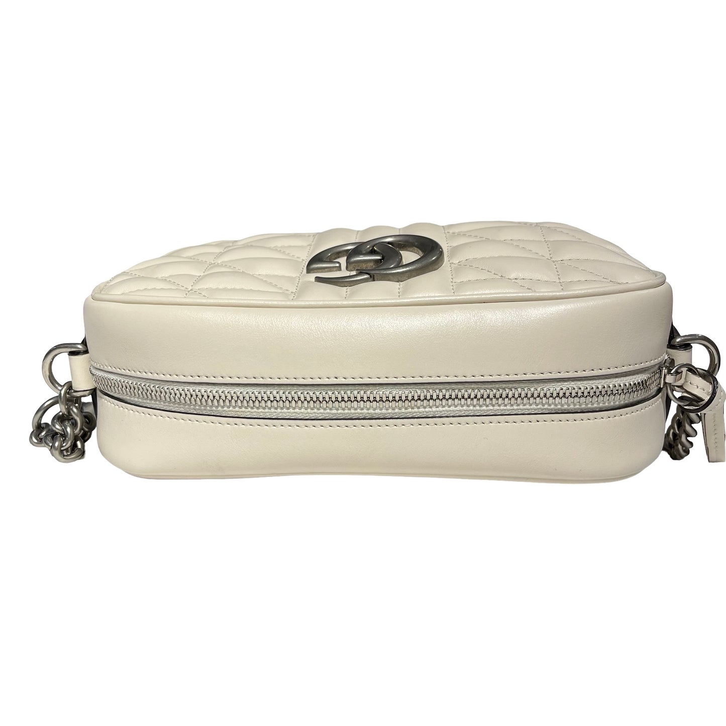 Used GUCCI Matelasse Aria Calfskin Leather GG MARMOUNT Chain Shoulder Bag White PHW