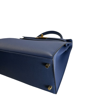 Used HERMES Epsom Kelly 28 with strap Handbag Blue Gold