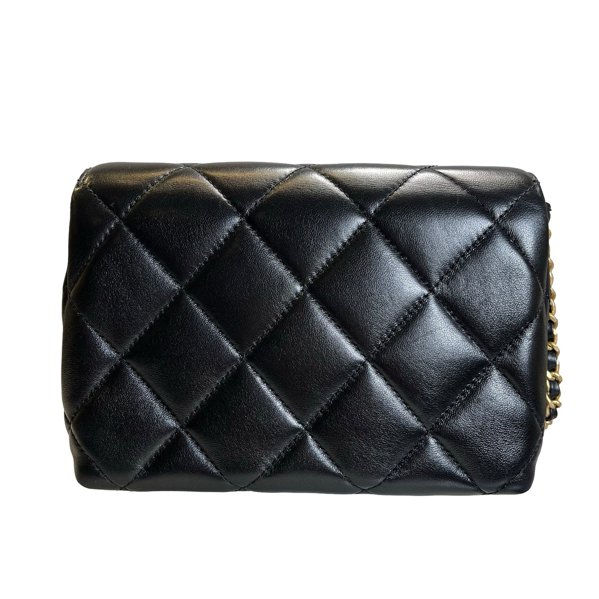 Used CHANEL Quilted Velvet 24A mini pearl logo Flap bag Bucket Bag Black Gold