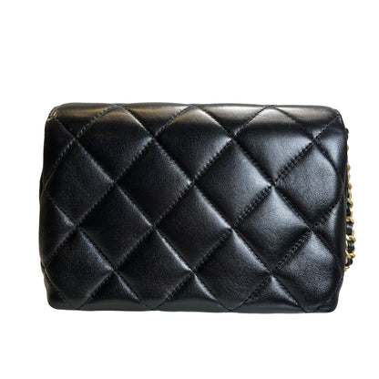 Used CHANEL Quilted Velvet 24A mini pearl logo Flap bag Bucket Bag Black Gold