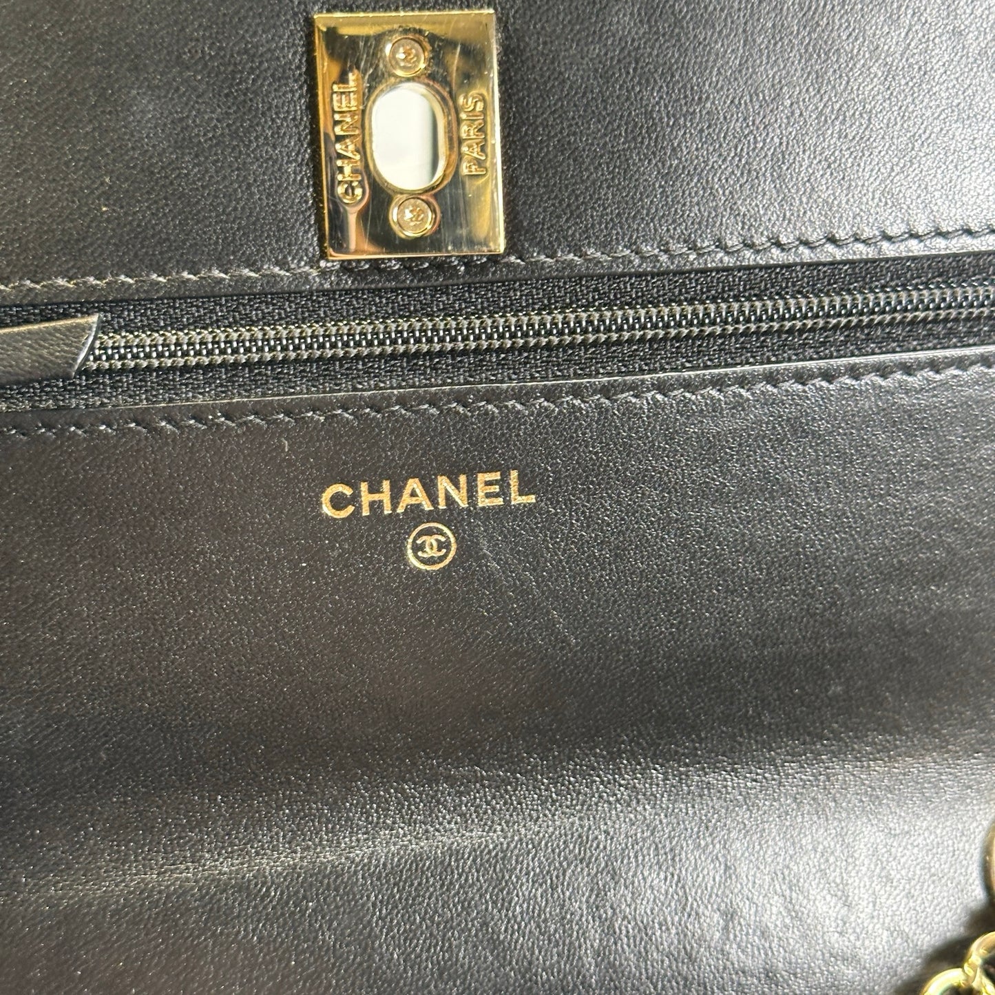 Used CHANEL Quilted Leather Wallet On Chain Wallet on chain Black