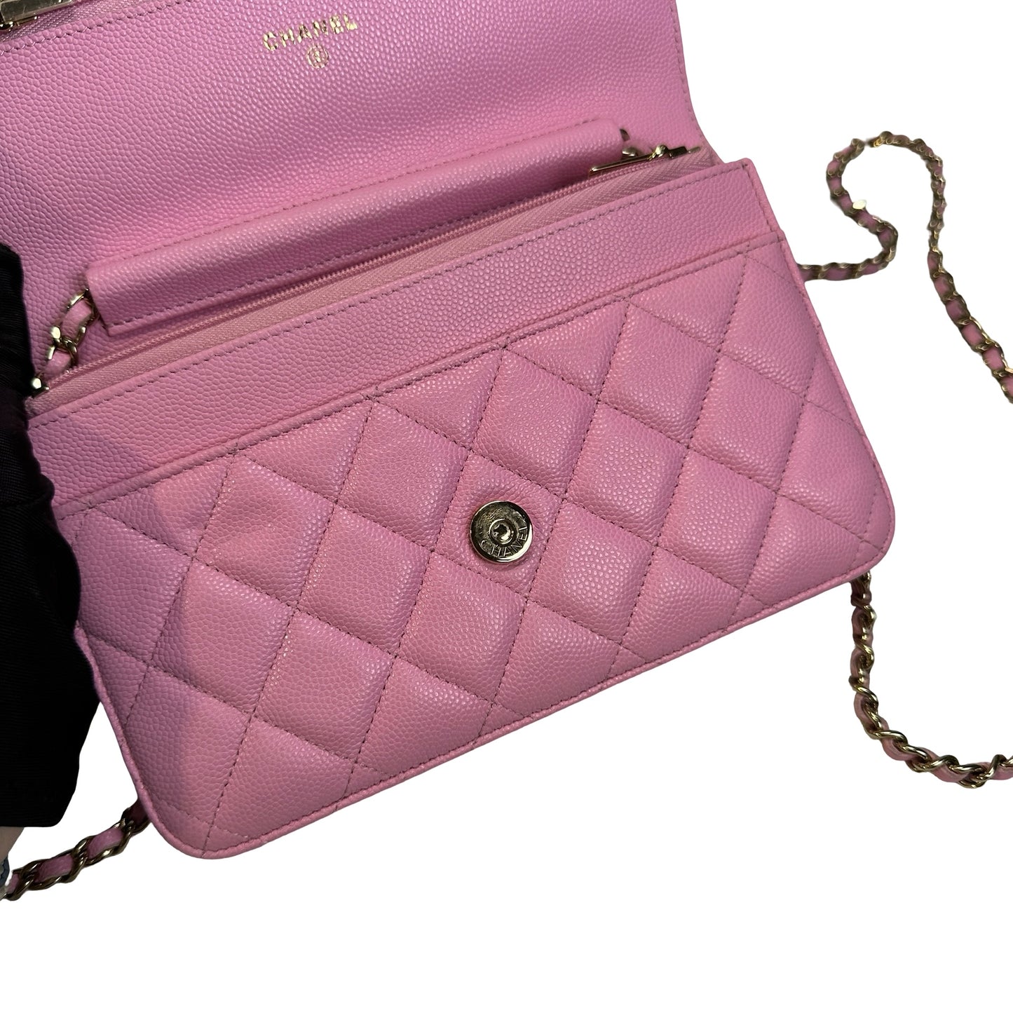 Used CHANEL Caviar Gold tone Wallet on chain Wallet on chain Pink