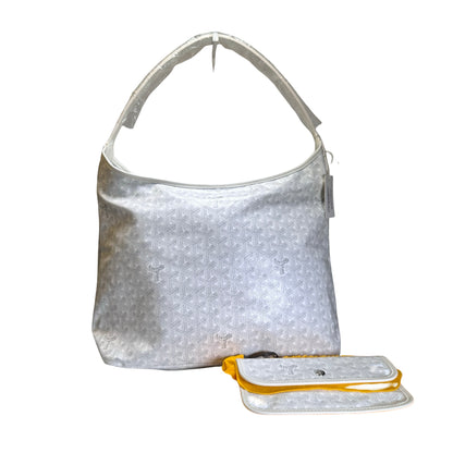 Used GOYARD Canvas Hobo Bag Shoulder Bag White PHW