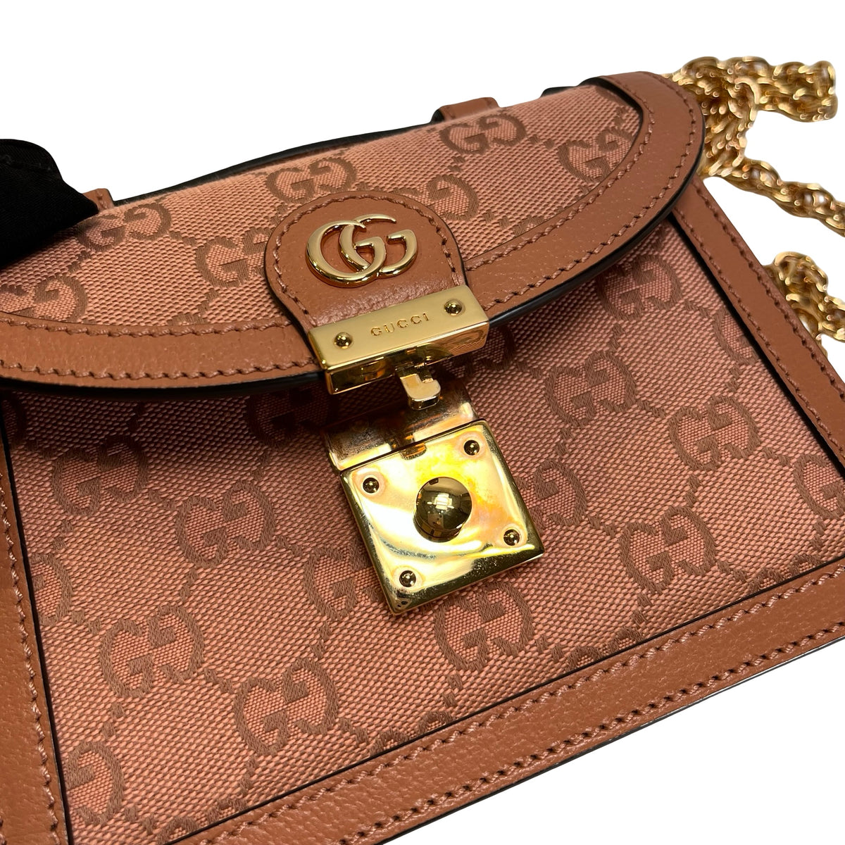 Used GUCCI GG CANVAS Ophidia GG Supreme Mini Chain Shoulder Bag Pink GHW