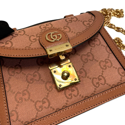Used GUCCI GG CANVAS Ophidia GG Supreme Mini Chain Shoulder Bag Pink GHW