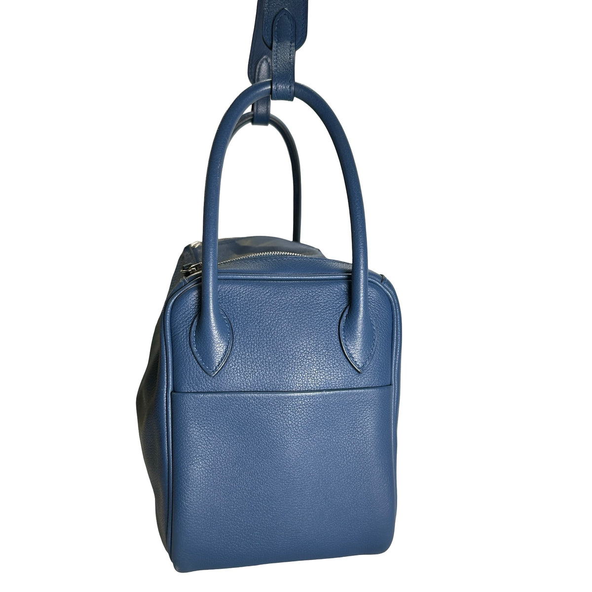 Used HERMES Leather Lindy 26 Handbag Blue PHW