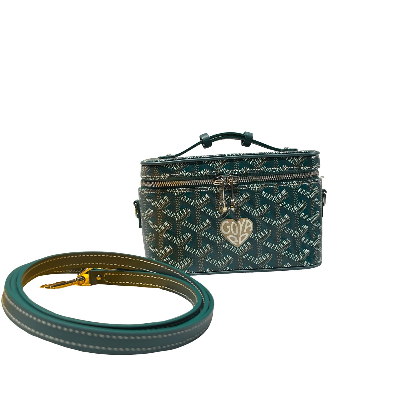 Used GOYARD Canvas Vanity Case Cross Body Bag Green PHW