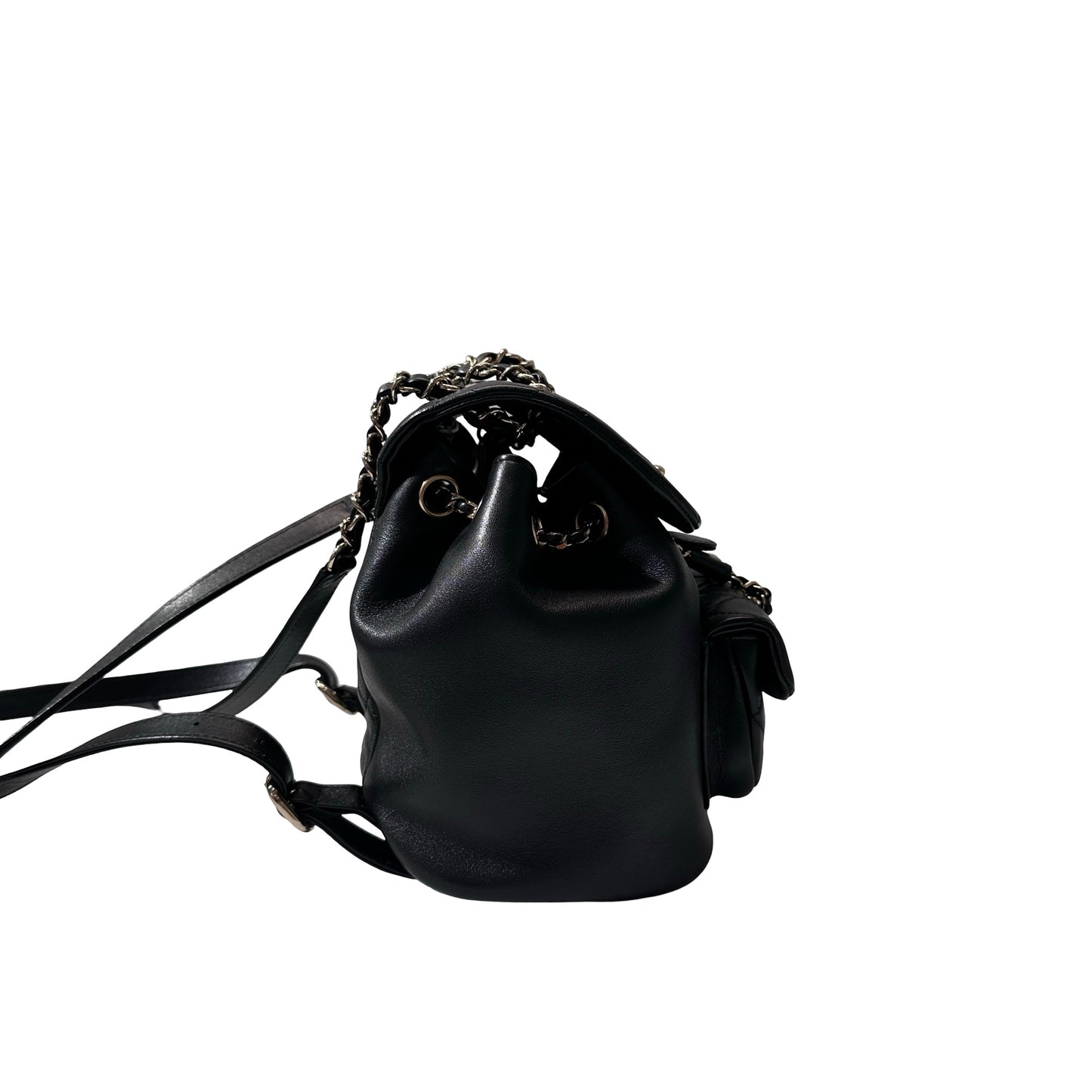 Used Chanel Calfskin Leather Small Duma Backpack Black GHW