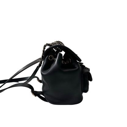 Used Chanel Calfskin Leather Small Duma Backpack Black GHW