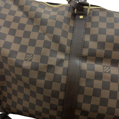 Used LOUIS VUITTON Damier Ebene Canvas KEEPALL Duffel Bag Brown GHW