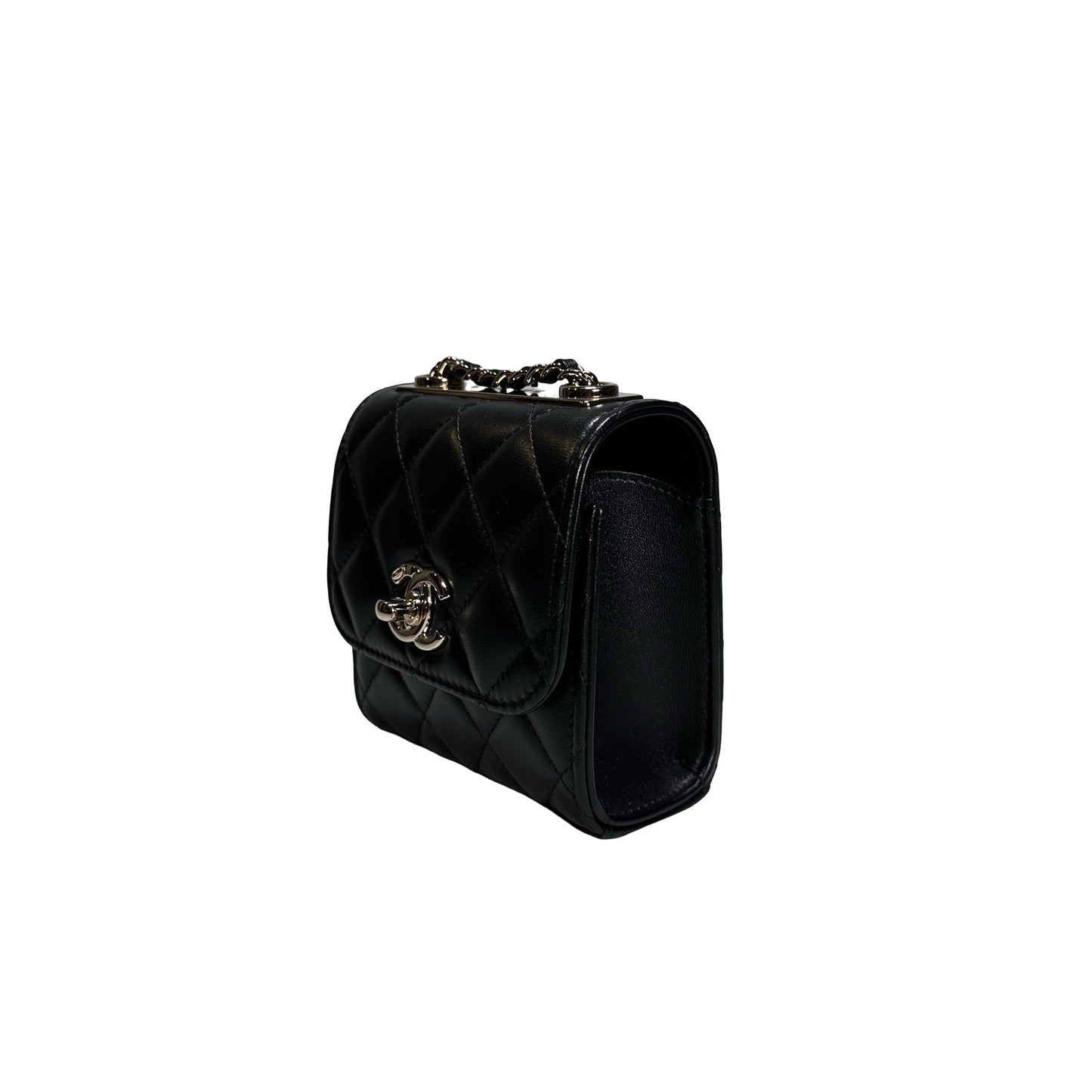 CHANEL Quilted Lambskin Trendy CC Square Clutch with Chain Mini Bag Black GHW