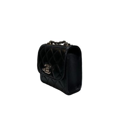 CHANEL Quilted Lambskin Trendy CC Square Clutch with Chain Mini Bag Black GHW