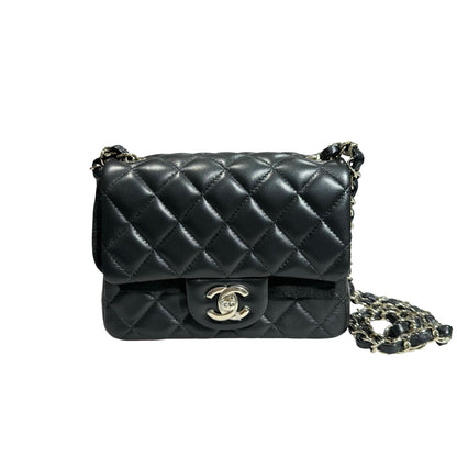 New Chanel Lambskin Leather Mini flap 17cm Cross Body Bag Black GHW