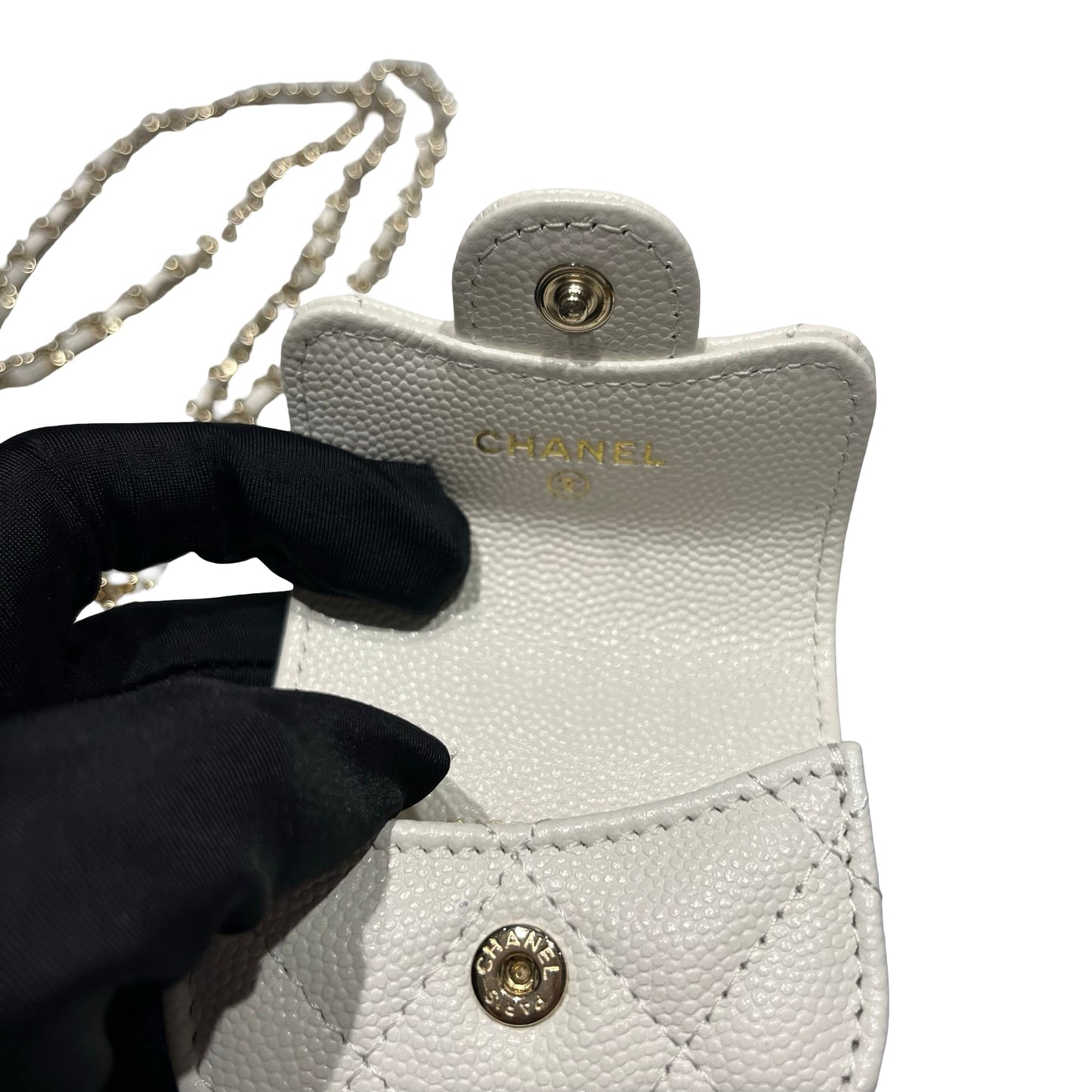 Used CHANEL MINI Chain Shoulder Bag White PHW