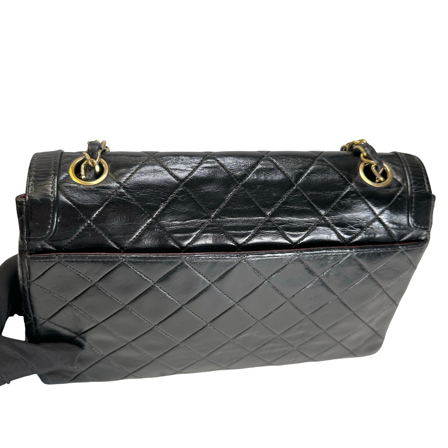 Used CHANEL Quilted Quilted Classic Flap Bag Shoulder Bag Black Gold