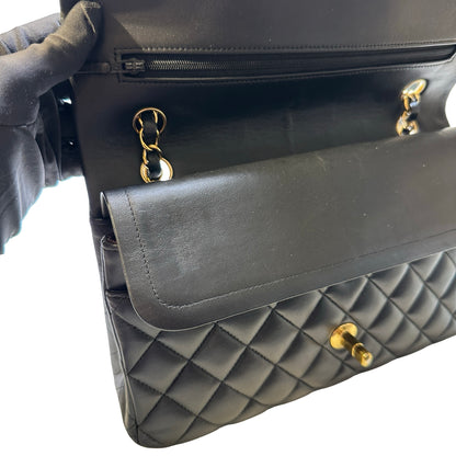 Used CHANEL Quilted Lambskin Classic Flap Chain Shoulder Bag Black Gold