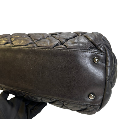 Used CHANEL Quilted Leather Bubble Quilted Bowler Bag Handbag Black Silver hardware