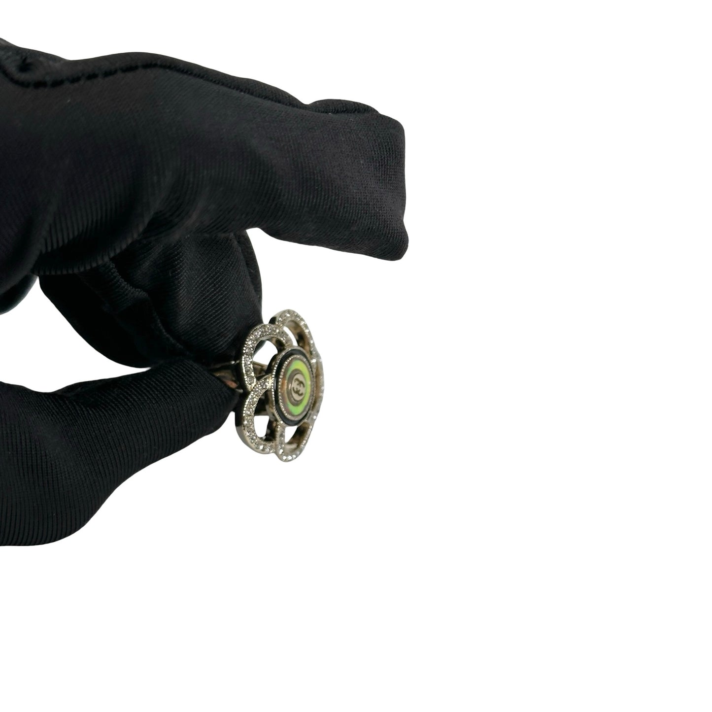 Used CHANEL Camellia Crystal Ring Ring Gold