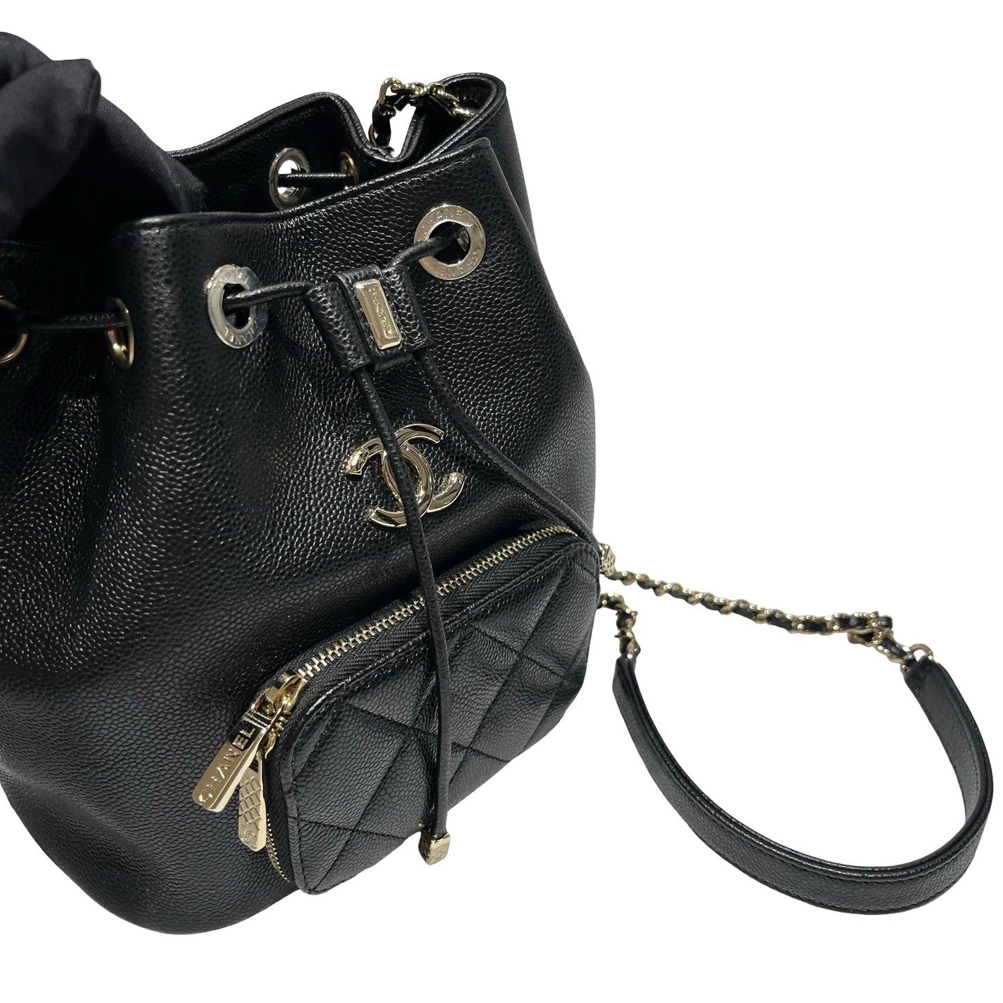 Used CHANEL Calfskin Leather Cross Body Bag Black GHW